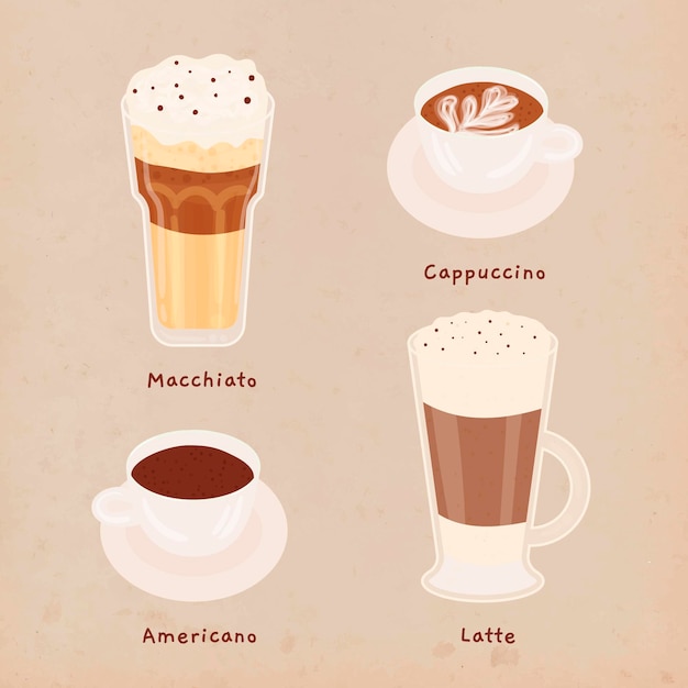 Vector gratuito colección de tipos de café