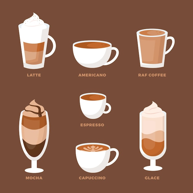 Colección de tipos de café.