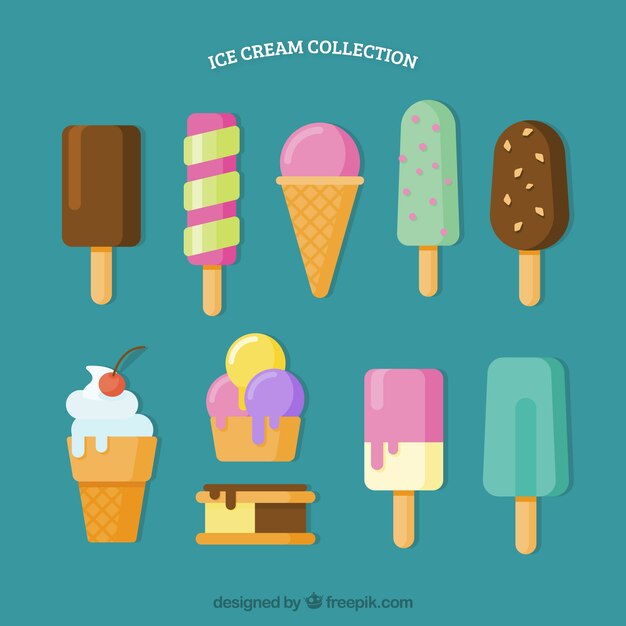 Colección de tipos de helados en diseño plano