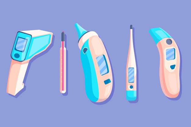 Colección de tipos de termómetros de diseño plano