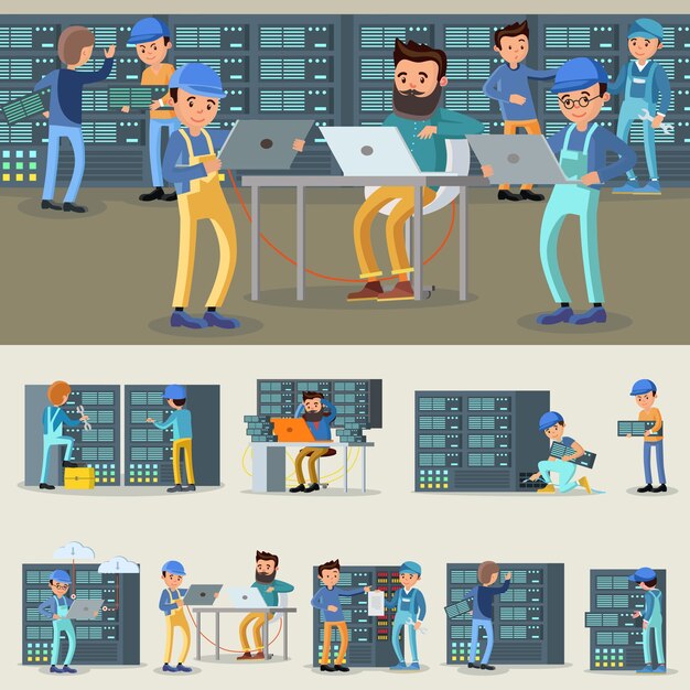 Colección de trabajadores profesionales del centro de datos