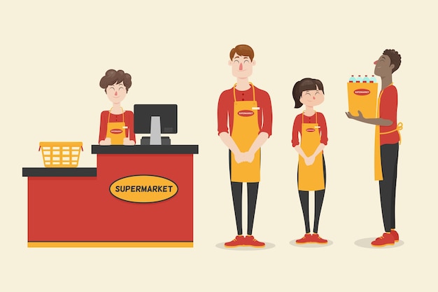 Vector gratuito colección de trabajadores de supermercados