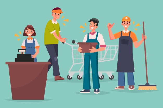 Colección de trabajadores de supermercados