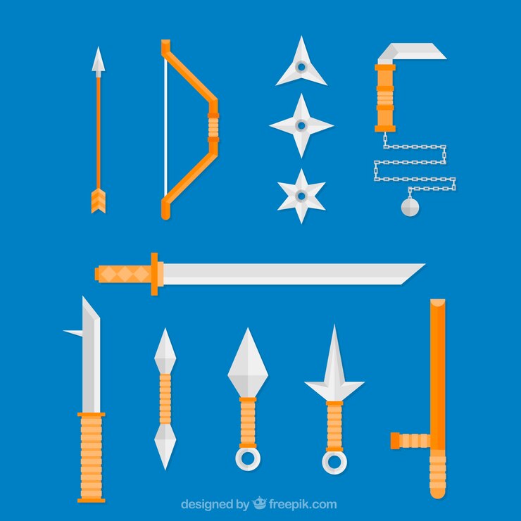 Vector gratuito colección tradicional de elementos de ninja con diseño plano