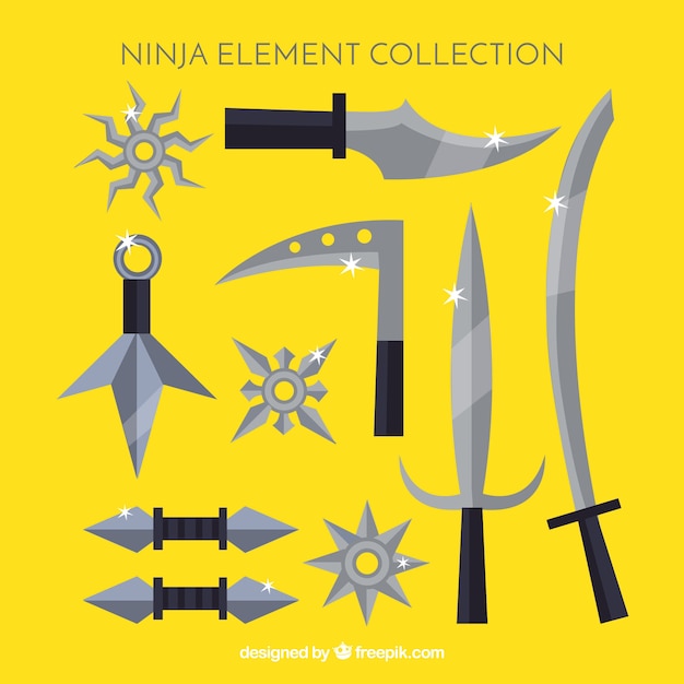 Colección tradicional de elementos ninja con diseño plano