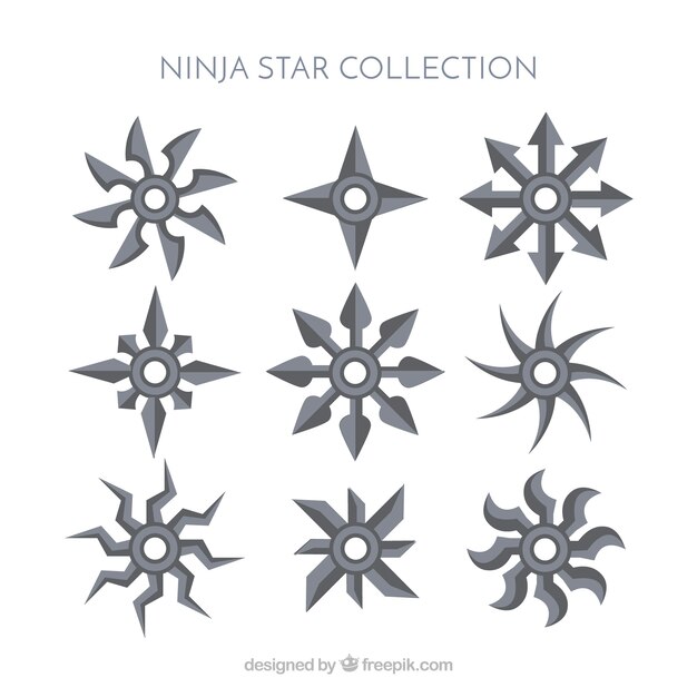 Colección tradicional de estrella ninja con diseño plano