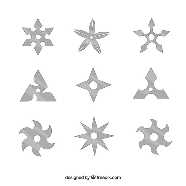 Colección tradicional de estrellas ninja con diseño plano