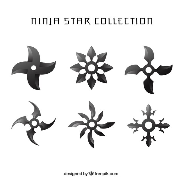 Colección tradicional de estrellas ninja con diseño plano