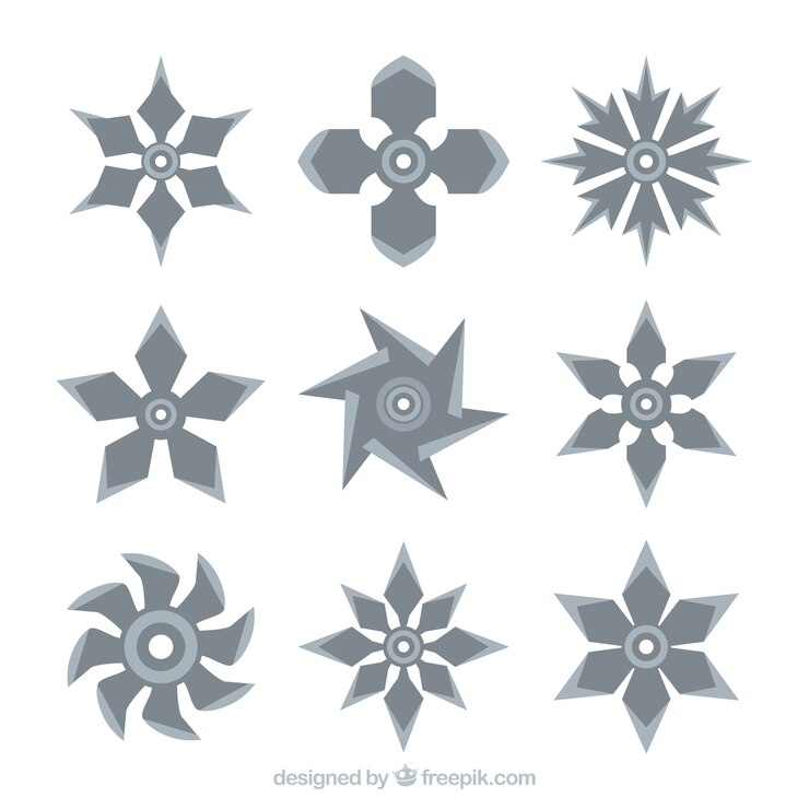 Vector gratuito colección tradicional de estrellas ninja con diseño plano