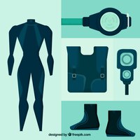 Vector gratis colección de traje de neopreno y accesorios de submarinismo