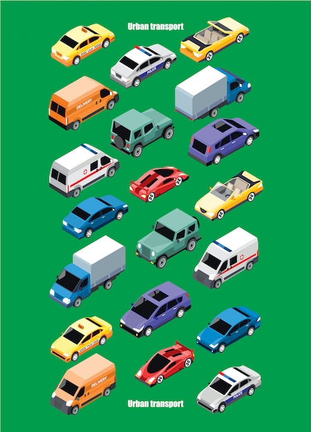 Vector gratuito colección de transporte isométrico de la ciudad