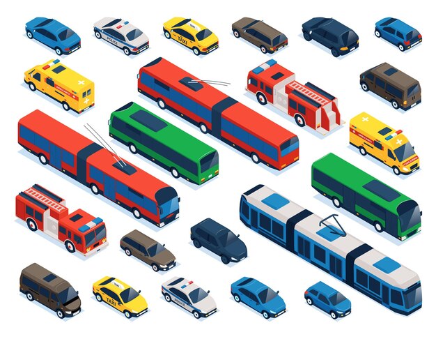 Colección de transporte público isométrico