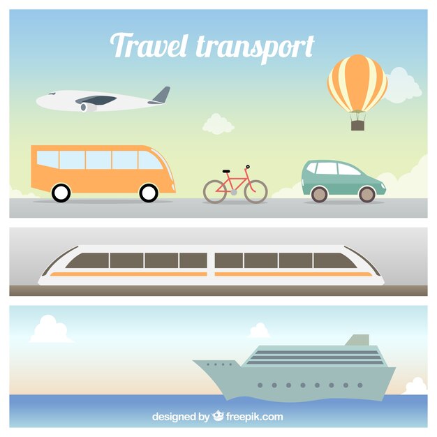 Colección de transportes de viaje planos
