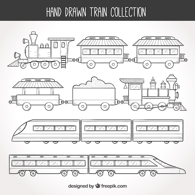 Vector gratuito colección de trenes dibujados a mano