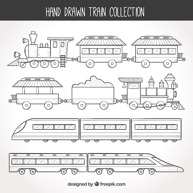 Colección de trenes dibujados a mano