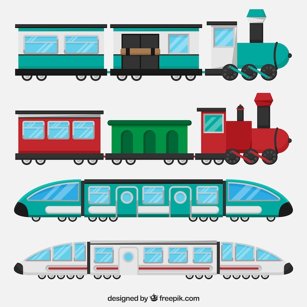 Colección de trenes en diseño plano
