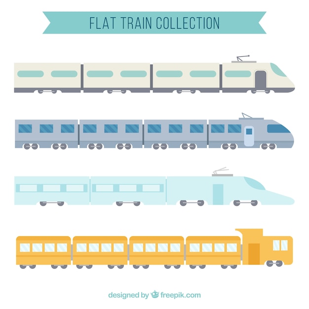 Colección de trenes en estilo flat