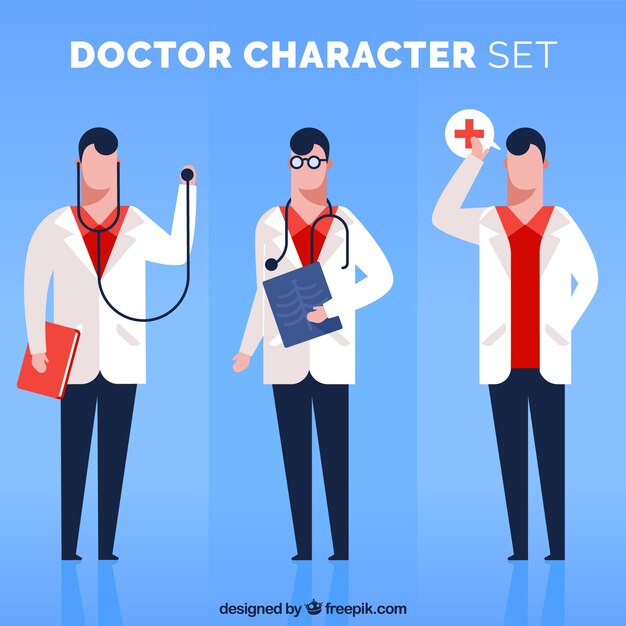 Colección de tres caracteres flat de doctores