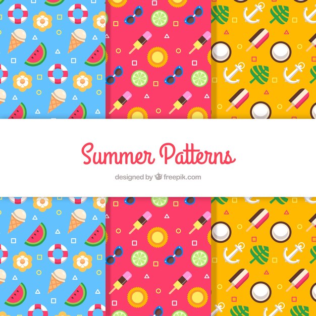 Colección de tres coloridos patrones de verano