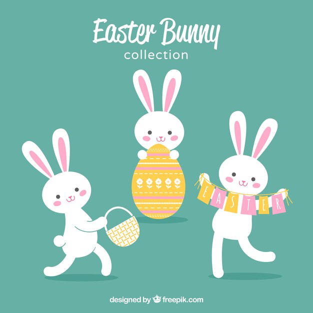 Colección de tres conejos de pascua