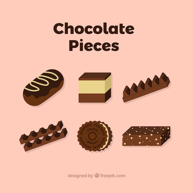 Vector gratuito colección de trozos y bombones de chocolate deliciosos