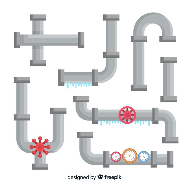Colección de tuberías de agua con fugas de diseño plano