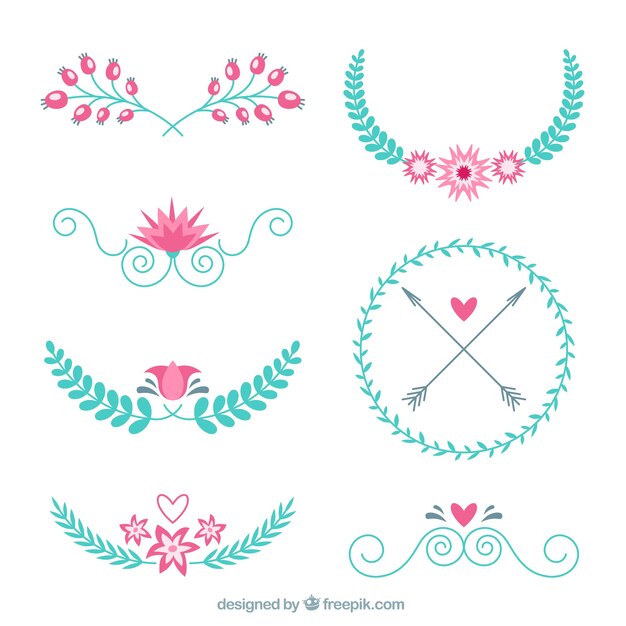 Vector gratuito colección turquesa de ornamentos de boda