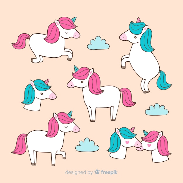Colección de unicornios estilo kawaii
