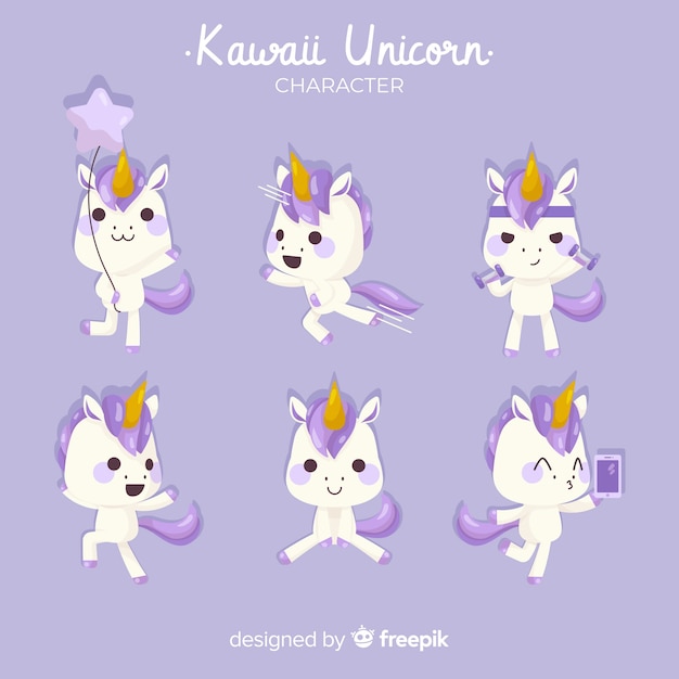 Colección de unicornios estilo kawaii