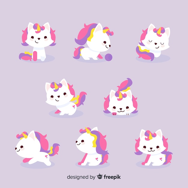 Colección de unicornios estilo kawaii