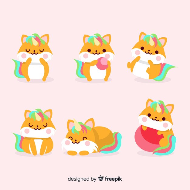 Colección de unicornios estilo kawaii