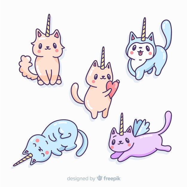 Colección de unicornios estilo kawaii
