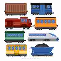 Vector gratuito colección de vagones de tren en diseño plano