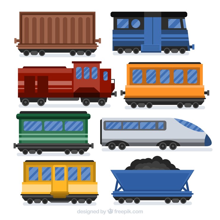 Vector gratuito colección de vagones de tren en diseño plano 