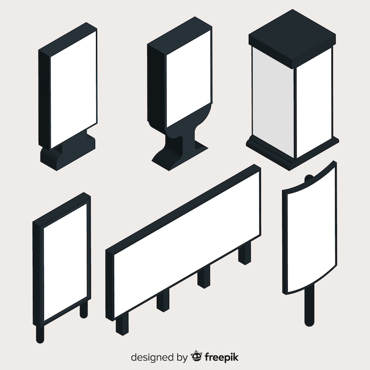 Vector gratuito colección vallas publicitarias en blanco isométricas