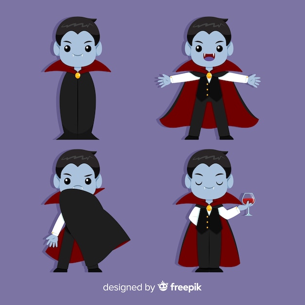 Colección de vampiros de halloween con diseño plano