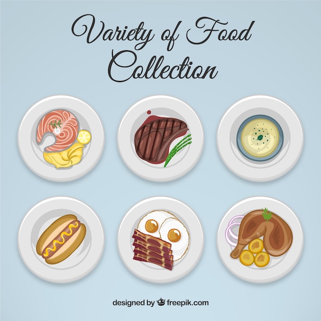 Colección de variedad de comida dibujada a mano