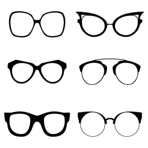 Colección de varios anteojos Para ser usados por mujeres, hombres y niños Juego de ojos Ilustración vectorial