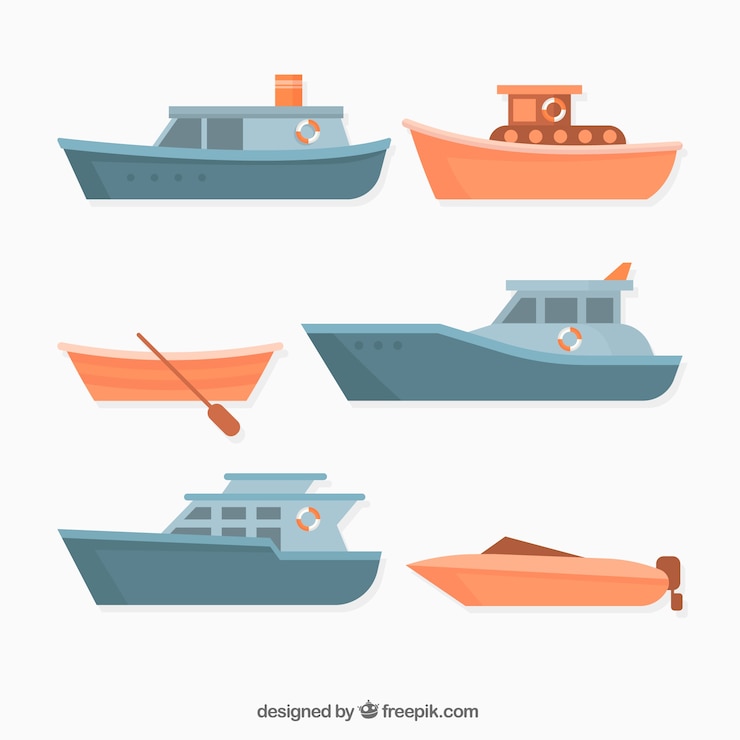Vector gratuito colección de varios barcos en estilo flat