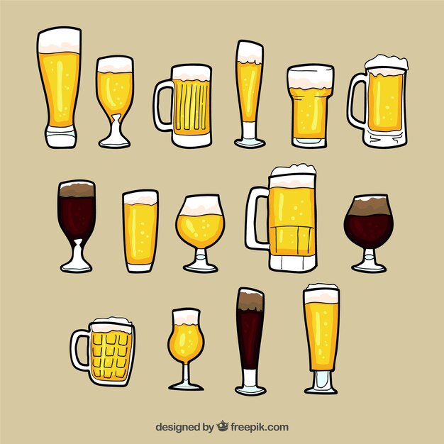 Colección de vasos y jarras de cerveza hechos a mano
