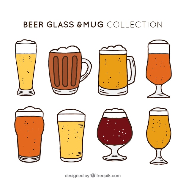 Vector gratuito colección de vasos y jarras de cerveza hechos a mano