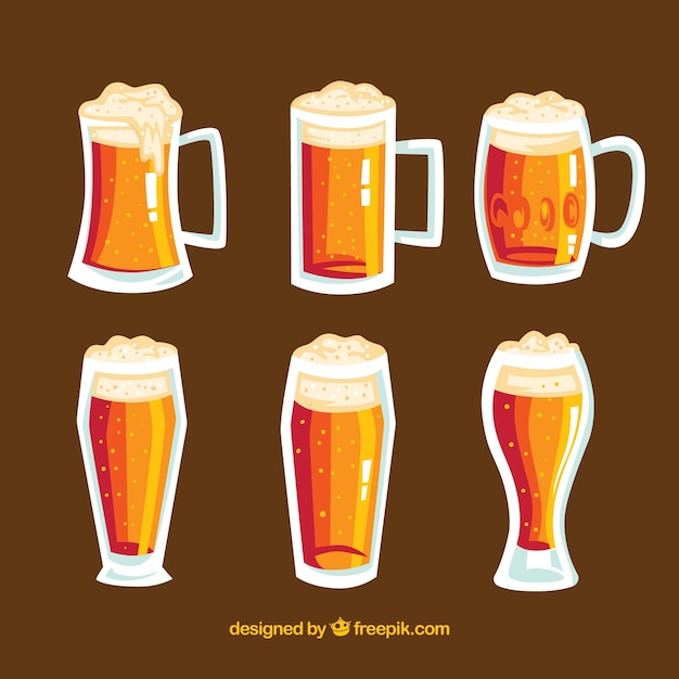 Vector gratuito colección de vasos y jarras de cerveza hechos a mano