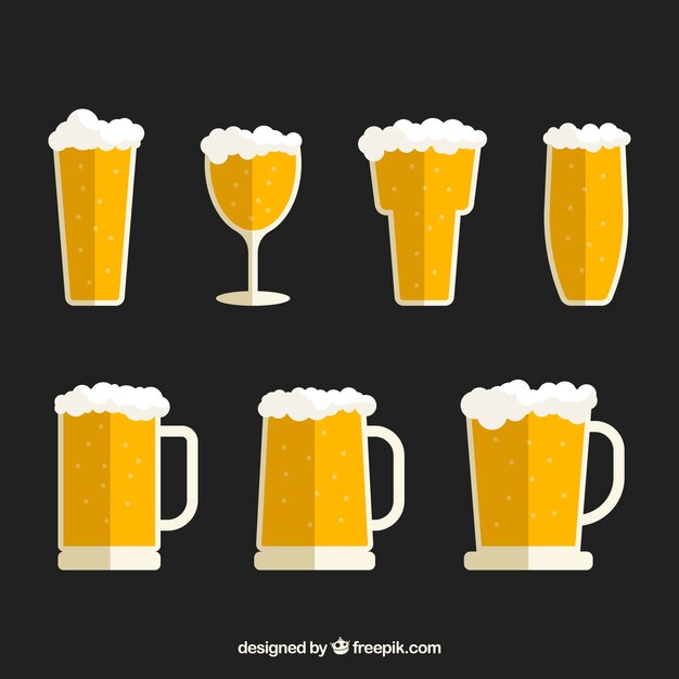 Colección de vasos y jarras de cerveza planos