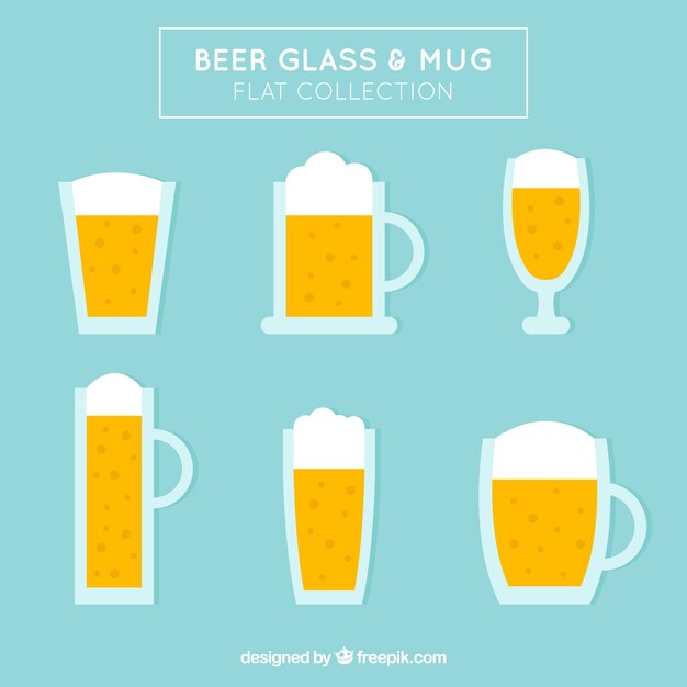 Colección de vasos y jarras de cerveza planos