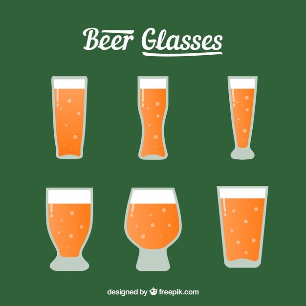 Colección de vasos y jarras de cerveza planos