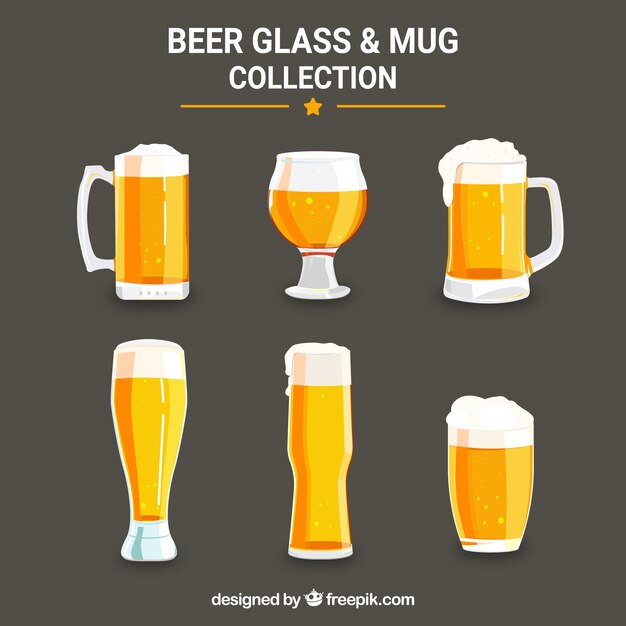 Colección de vasos y jarras de cerveza planos