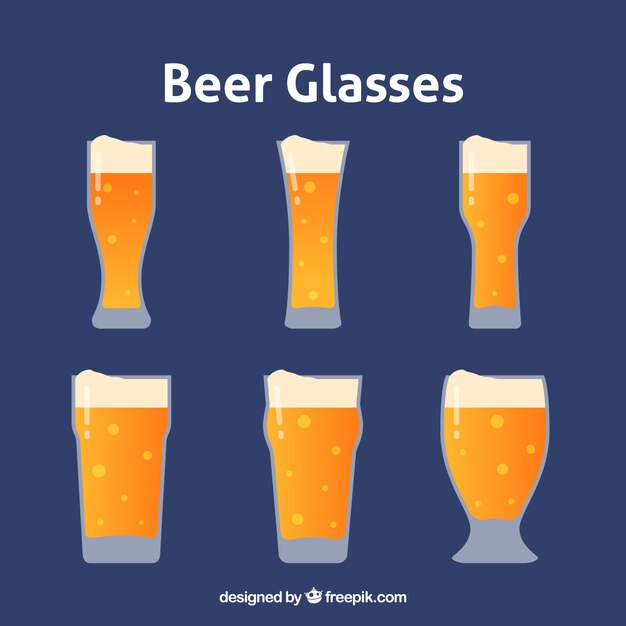 Colección de vasos y jarras de cerveza planos