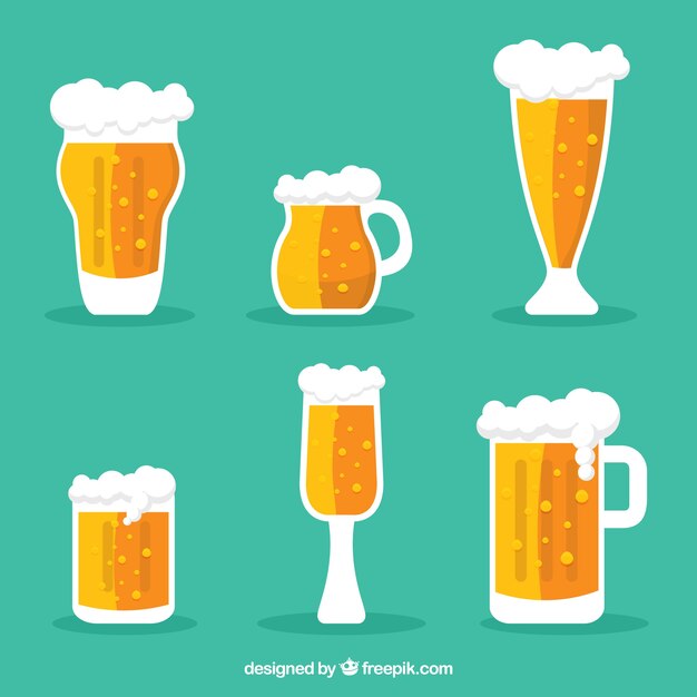 Colección de vasos y jarras de cerveza planos