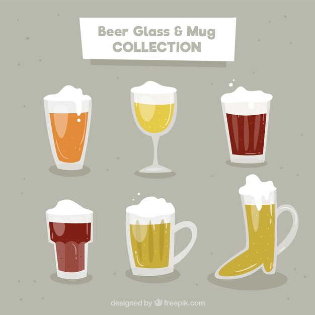 Colección de vasos y jarras de cerveza