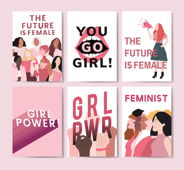Vector gratuito colección de vectores de cartel de mensaje feminista.
